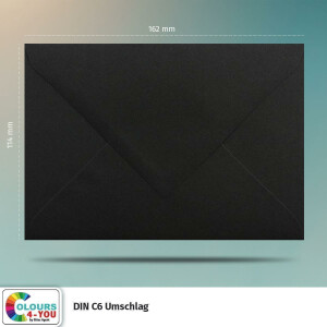 400 Briefumschläge DIN C6 Schwarz - 11,4 x 16,2 cm - Kuverts mit 80 g/m² Nassklebung spitze Klappe - Umschläge ohne Fenster - Colours-4-you