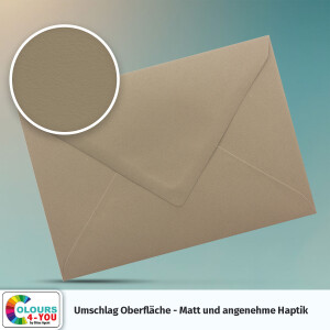 300 Briefumschläge DIN C6 Taupe - 11,4 x 16,2 cm - Kuverts mit 80 g/m² Nassklebung spitze Klappe - Umschläge ohne Fenster - Colours-4-you