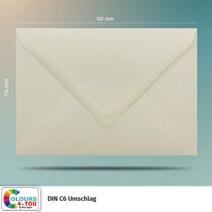 50 Briefumschläge DIN C6 Vanille - 11,4 x 16,2 cm - Kuverts mit 80 g/m² Nassklebung spitze Klappe - Umschläge ohne Fenster - Colours-4-you