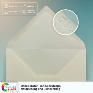 500 Briefumschläge DIN C6 Vanille - 11,4 x 16,2 cm - Kuverts mit 80 g/m² Nassklebung spitze Klappe - Umschläge ohne Fenster - Colours-4-you