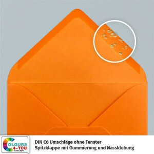 25 Klappkarten mit Umschlägen Set Orange - DIN A6 Blanko Doppelkarten 14,8 x 21 cm (160 g/m²) - DIN C6 Umschlag 11,4 x 16,2 cm (100 g/m²) Nassklebung -  Grußkarten Einladungskarten Hochzeit