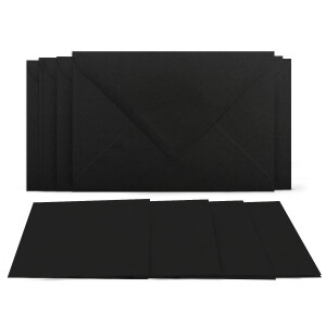 25 Klappkarten mit Umschlägen Set Schwarz - DIN A6 Blanko Doppelkarten 14,8 x 21 cm (160 g/m²) - DIN C6 Umschlag 11,4 x 16,2 cm (100 g/m²) Nassklebung -  Grußkarten Einladungskarten Hochzeit