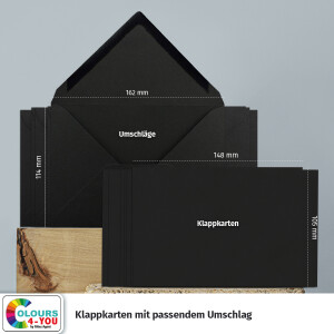25 Klappkarten mit Umschlägen Set Schwarz - DIN A6 Blanko Doppelkarten 14,8 x 21 cm (160 g/m²) - DIN C6 Umschlag 11,4 x 16,2 cm (100 g/m²) Nassklebung -  Grußkarten Einladungskarten Hochzeit