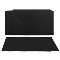 25 Klappkarten mit Umschlägen Set Schwarz - DIN A6 Blanko Doppelkarten 14,8 x 21 cm (160 g/m²) - DIN C6 Umschlag 11,4 x 16,2 cm (100 g/m²) Nassklebung -  Grußkarten Einladungskarten Hochzeit