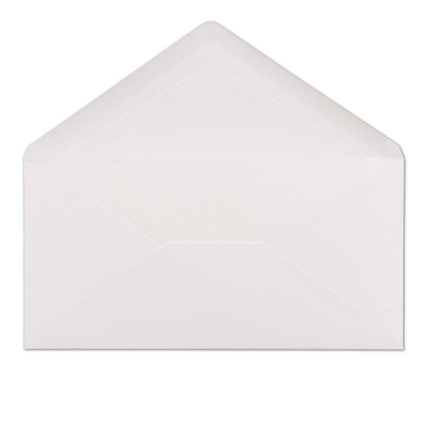 50 DIN Lang Briefumschläge - Weiss 11 x 22 cm mit weißem Seidenfutter - 100 g/m² - Nassklebung - für Einladungen, Weihnachtskarten, Glückwunschkarten