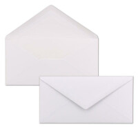 50 DIN Lang Briefumschläge - Weiss 11 x 22 cm mit weißem Seidenfutter - 100 g/m² - Nassklebung - für Einladungen, Weihnachtskarten, Glückwunschkarten