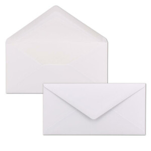 500 DIN Lang Briefumschläge - Weiss 11 x 22 cm mit weißem Seidenfutter - 100 g/m² - Nassklebung - für Einladungen, Weihnachtskarten, Glückwunschkarten