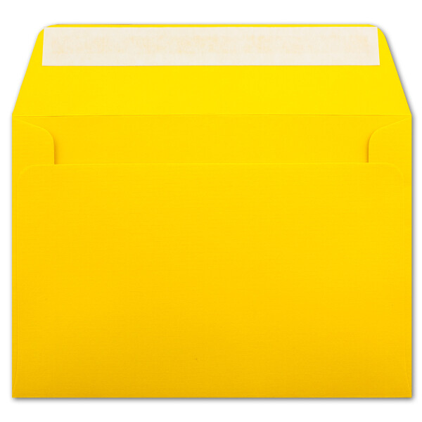 25 gerippte Briefumschläge DIN C6 Sonnenblumengelb - 11,4 x 16,2 cm - 100 g/m² Post-umschlag ohne Fenster Haftklebung mit Abziehstreifen - Colours-4-You