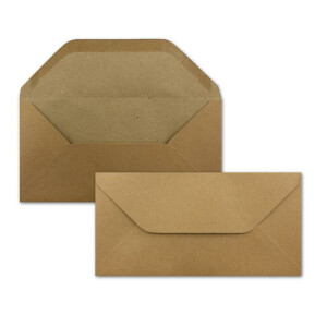 25 DIN Lang Briefumschläge Vintage Braun Recycling 11 x 22 cm - 120 g/m² Nassklebung ohne Fenster ideal für Weihnachten Grußkarten Einladungen