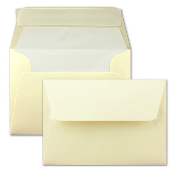 25 DIN C6 Briefumschläge Vanille - 11,4 x 16,2 cm - 100 g/m² Haftklebung mit weißem Seidenfutter - für Grußkarten Einladungen - Glüxx-Agent