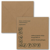 50 Quadratische Briefumschläge Kraftpapier Vintage Braun Recycling 16,5 x 16,5 cm 120 g/m² Nassklebung Post-Umschläge ohne Fenster