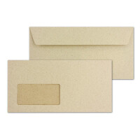 25 DIN Lang Brief-Umschläge aus Graspapier mit Fenster - 11 x 22 cm - 120 g/m² - Haftklebung - absolut blickdicht - Ökopapier Umweltpapier - Glüxx-Agent