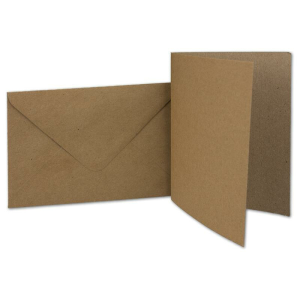 50 Kraftpapier-Karten-Umschlag Set DIN A6 Falt-Karten Natur-Braun 10,5x14,7 cm 220 g/m² Brief-Umschlägen DIN C6 11,5x16,0 cm 90 g/m² Natur-braun