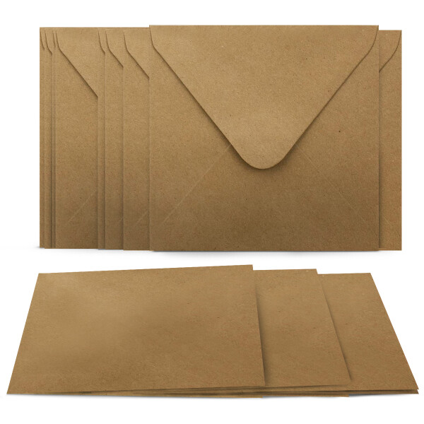 30 Kraftpapier-Karten Set Quadratisch Falt-Karten Natur-Braun 13,5 x 13,5 cm - 220 g/m² mit Brief-Umschlägen Quadratisch 14 x 14 cm - 90 g/m² Naturbraun (Kraftpapier)