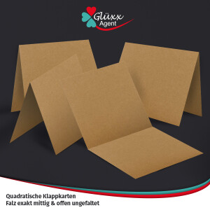 30 Kraftpapier-Karten Set Quadratisch Falt-Karten Natur-Braun 13,5 x 13,5 cm - 220 g/m² mit Brief-Umschlägen Quadratisch 14 x 14 cm - 90 g/m² Naturbraun (Kraftpapier)