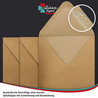 300 Kraftpapier-Karten Set Quadratisch Falt-Karten Natur-Braun 13,5 x 13,5 cm - 220 g/m² mit Brief-Umschlägen Quadratisch 14 x 14 cm - 90 g/m² Naturbraun (Kraftpapier)