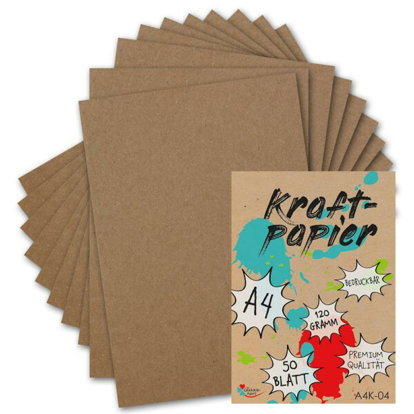 50 Kraftpapier-Karten DIN A4 Natur-Braun Umweltpapier 21,0 x 29,7 cm 120 g/m² Recycling-Papier 100% ökologische Brief-Bogen  von Ihrem Glüxx-Agent