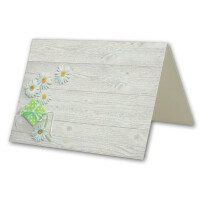 Glüxx Agent 50 Tischkarten Hochzeit - Margerite Geschenk Holzoptik - Platzkarten DIN A7 7,4 x 10,5 cm blanko bedruckbar zum Beschriften – Namenskarten, Tischreservierung für Konfirmation Taufe