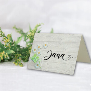 Glüxx Agent 75 Tischkarten Hochzeit - Margerite Geschenk Holzoptik - Platzkarten DIN A7 7,4 x 10,5 cm blanko bedruckbar zum Beschriften – Namenskarten, Tischreservierung für Konfirmation Taufe