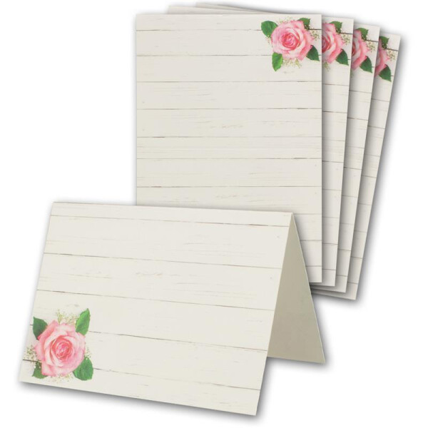 Glüxx Agent 25 Tischkarten Hochzeit - Rose Blumenmotiv - Platzkarten DIN A7 7,4 x 10,5 cm blanko bedruckbar zum Beschriften – Namenskarten, Tischreservierung für Konfirmation Taufe