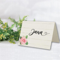 Glüxx Agent 75 Tischkarten Hochzeit - Rose Blumenmotiv - Platzkarten DIN A7 7,4 x 10,5 cm blanko bedruckbar zum Beschriften – Namenskarten, Tischreservierung für Konfirmation Taufe