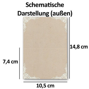 Glüxx Agent 10 Tischkarten Hochzeit - Kraftpapier-Optik mit Spitze - Platzkarten DIN A7 7,4 x 10,5 cm blanko bedruckbar zum Beschriften – Namenskarten, Tischreservierung für Konfirmation Taufe