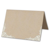 Glüxx Agent 50 Tischkarten Hochzeit - Kraftpapier-Optik mit Spitze - Platzkarten DIN A7 7,4 x 10,5 cm blanko bedruckbar zum Beschriften – Namenskarten, Tischreservierung für Konfirmation Taufe