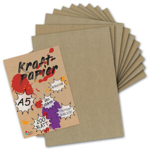 200 Kraftpapier-Karten DIN A5 Natur-Braun Umweltpapier 14,8 x 21,0 cm - 280 g/m² Recycling-Papier 100% ökologische Kraft-Papier-Bogen von Ihrem Glüxx-Agent
