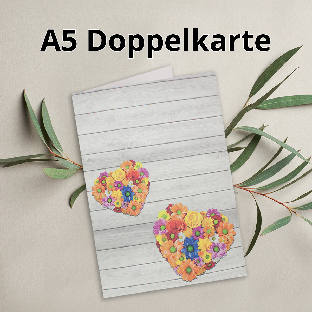 Motivkarte zum Falten - DIN A5 Doppelkarte mit Blumenherz...